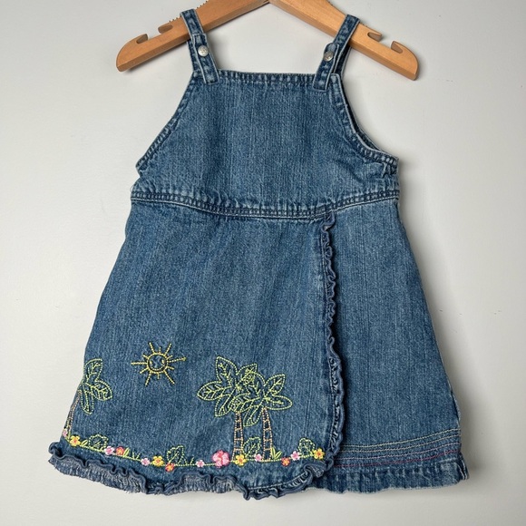 Carter's Vintage Denim Dress Overalls with Tropical Embroidery & Accents 12M - Picture 1 of 6